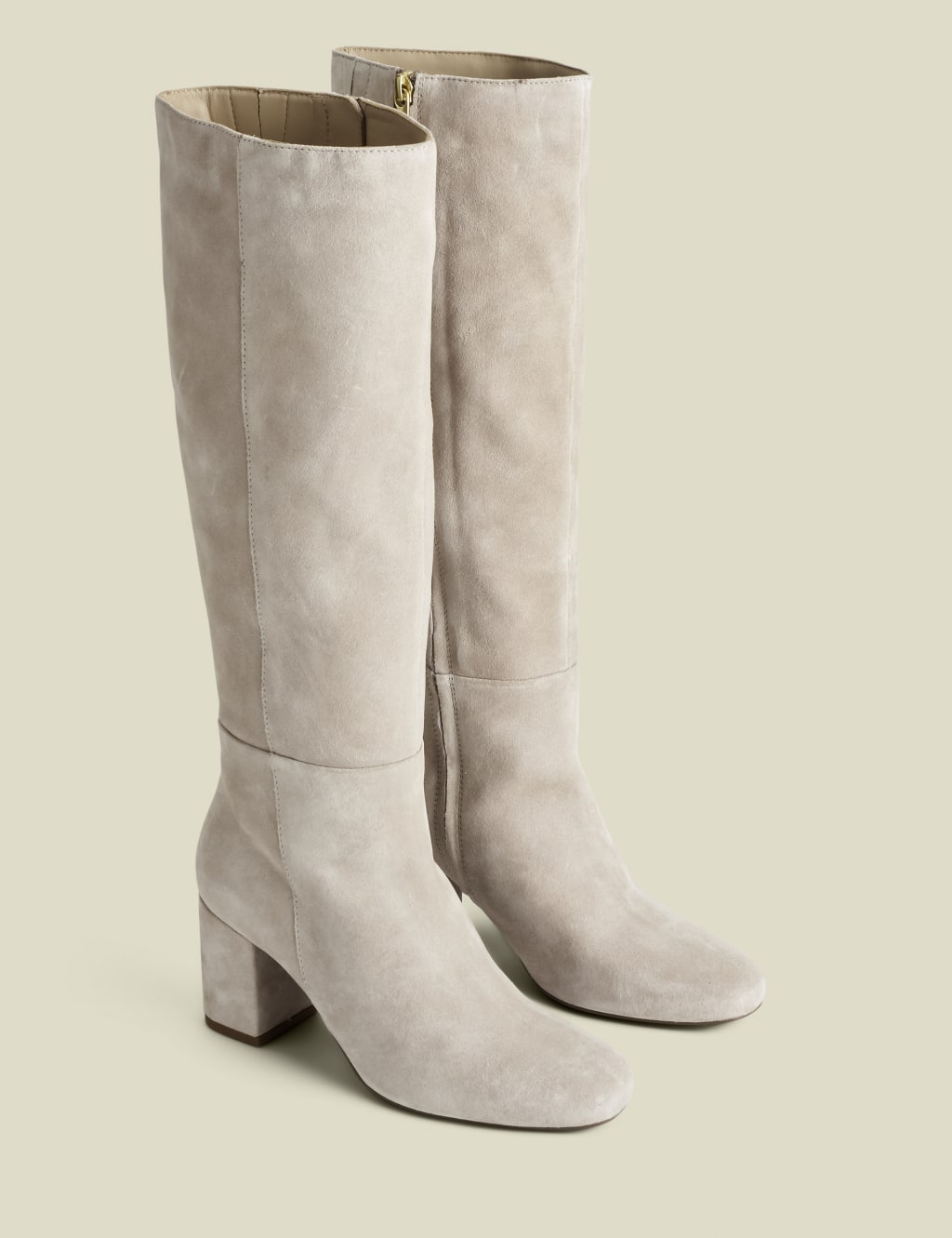Suede Block Heel Round Toe Knee High Boots 2 of 4