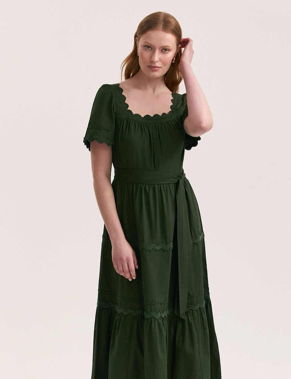 Pure Cotton Square Neck Midi Tiered Dress 2 of 4