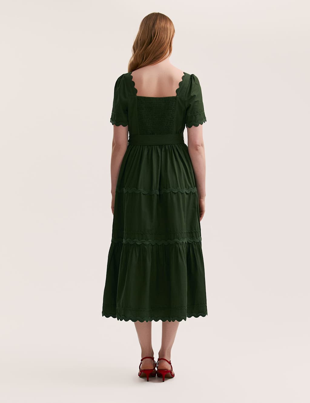 Pure Cotton Square Neck Midi Tiered Dress 3 of 4