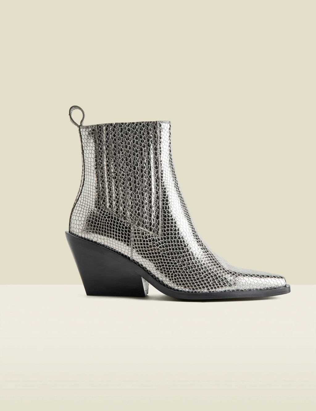 Metallic block heel boots shop