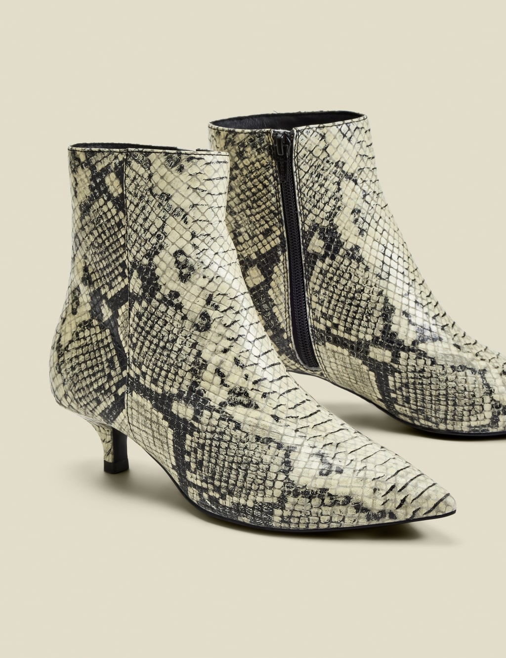 Leather Kitten Heel Pointed Ankle Boots 4 of 6