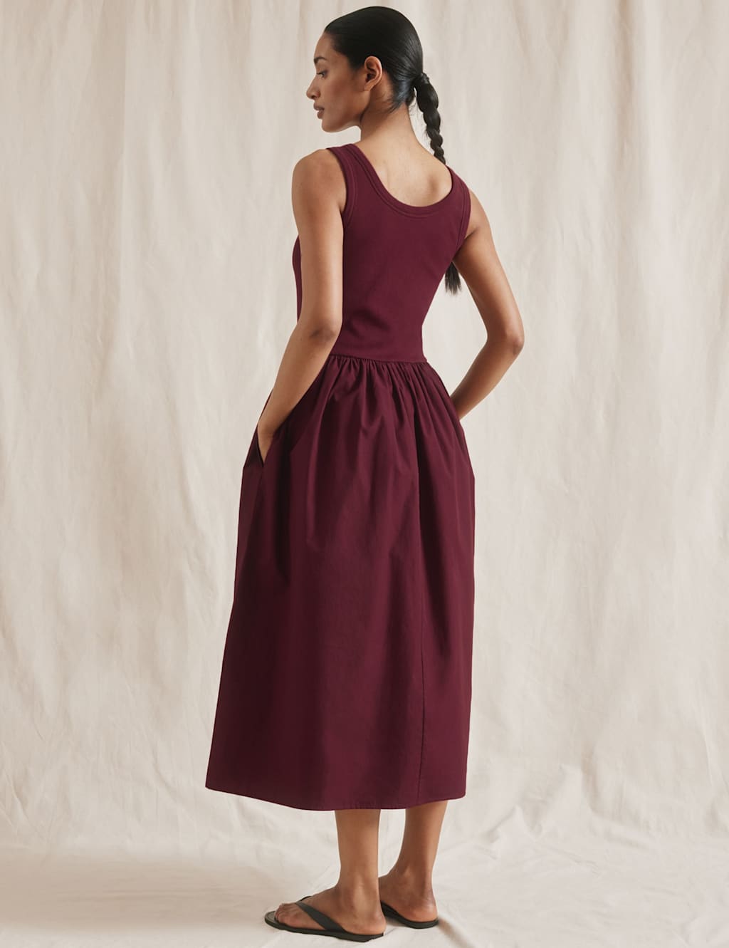 Pure Cotton Round Neck Midi Skater Dress 4 of 6
