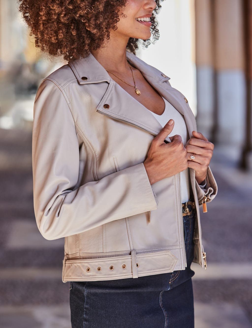 Leather Relaxed Biker Jacket 4 of 7