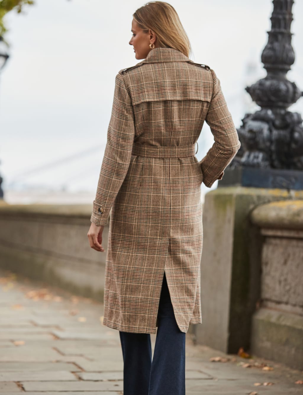 Checked Trench Style Coat with Cotton 5 of 5