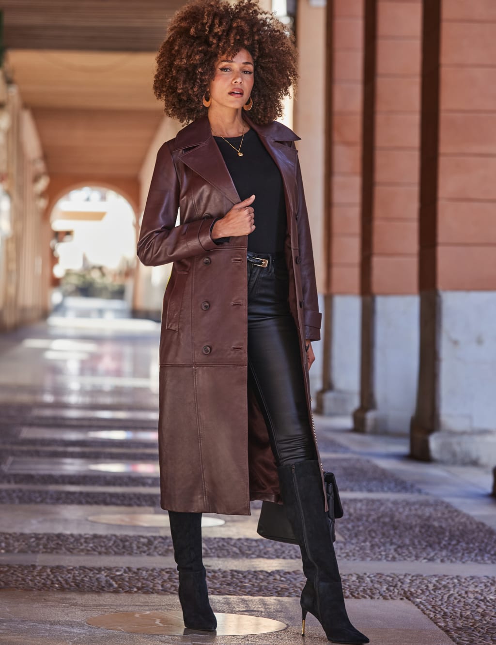 Leather Belted Double Breasted Trench Coat 5 of 9