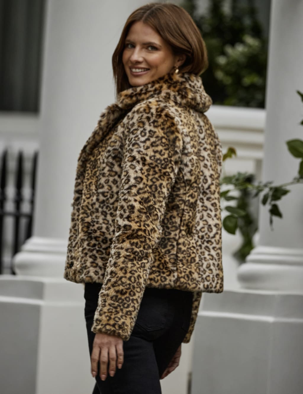 Faux Fur Animal Print Cropped Coat SOSANDAR M S