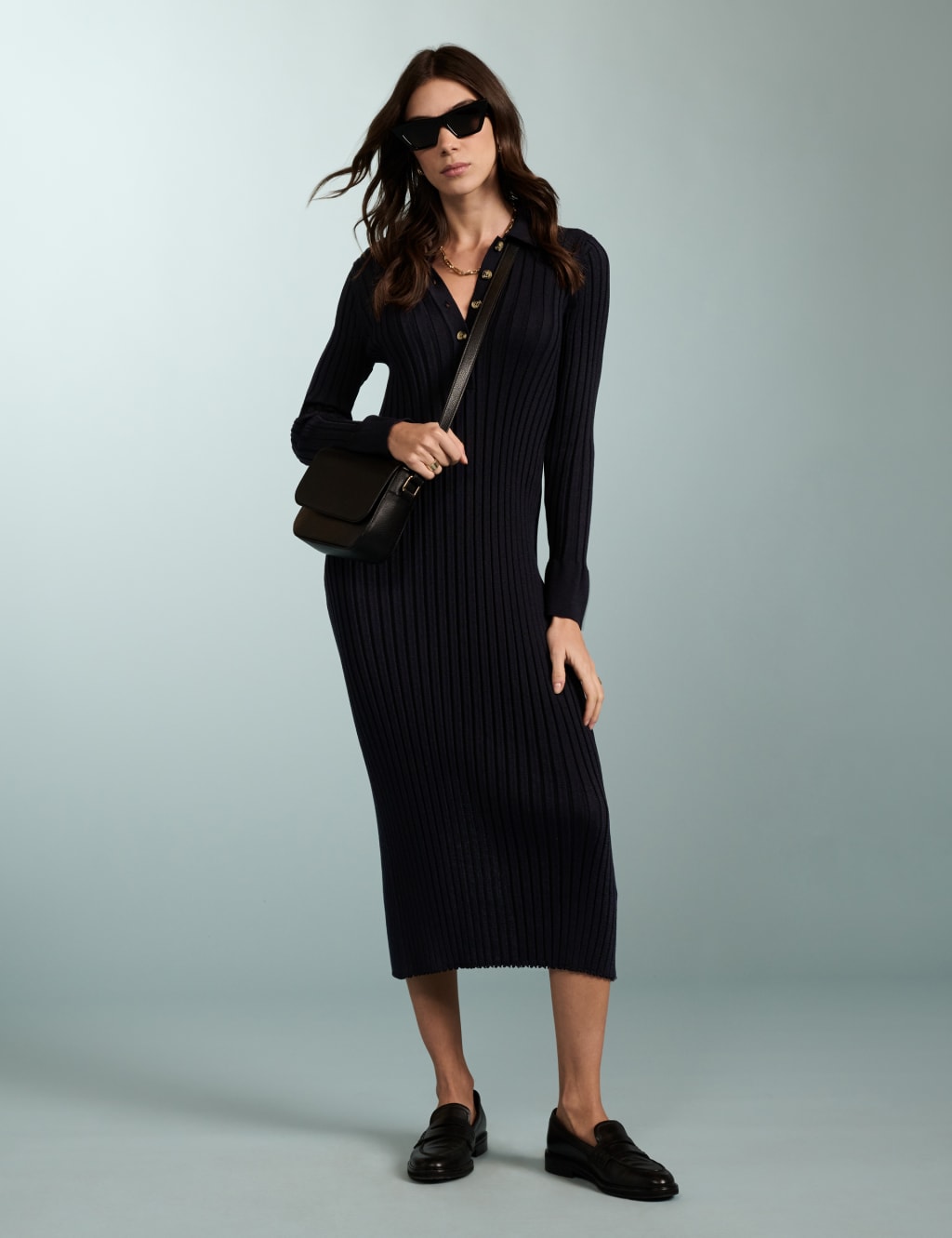 Textured Button Front Midaxi Bodycon Dress BAUKJEN M S