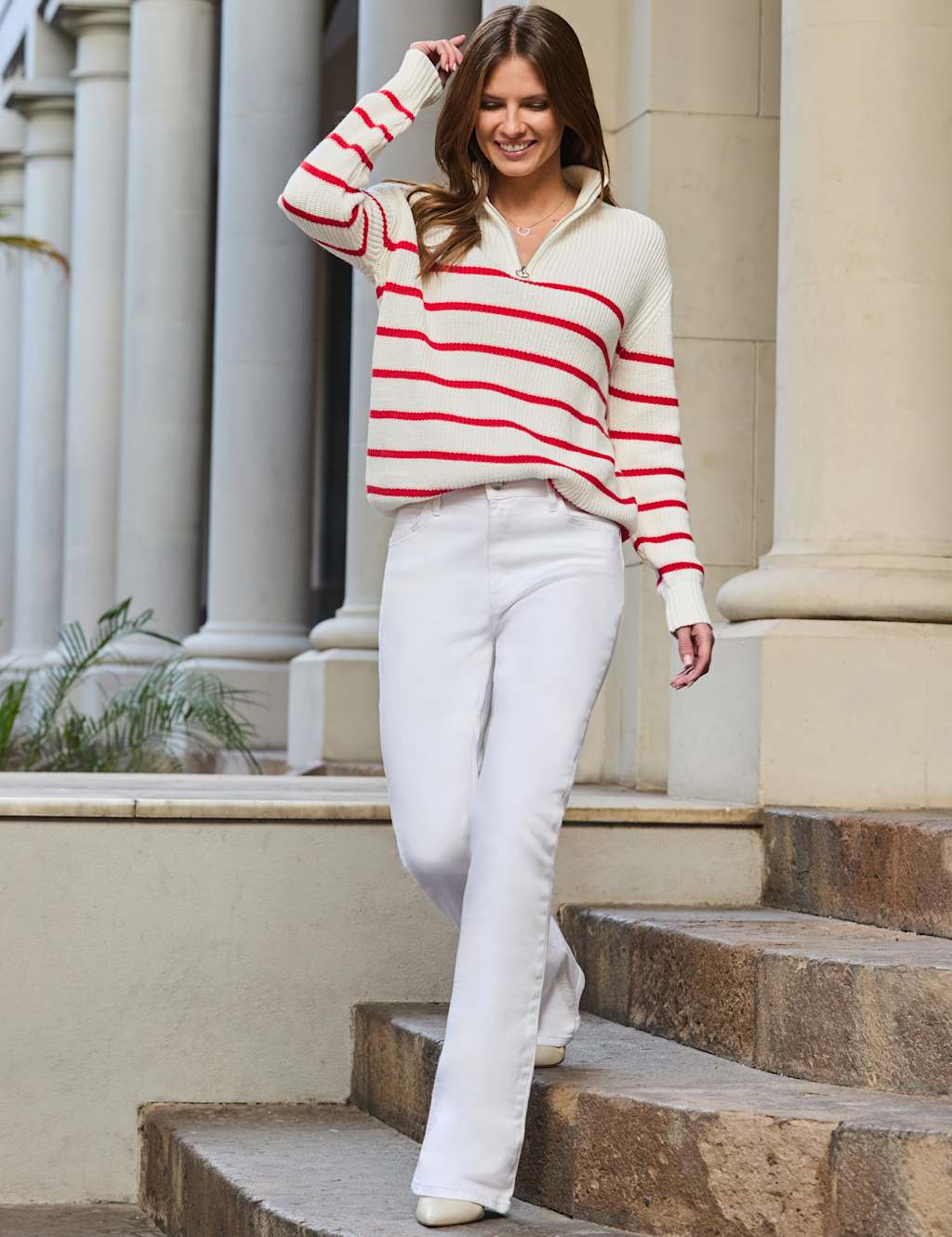Cotton Rich Striped Quarter Zip Jumper 2 of 6