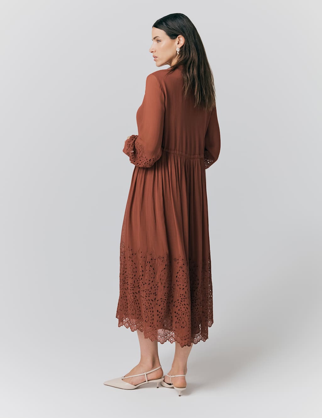 Georgette Broderie Pleated Midi Smock Dress 2 of 4