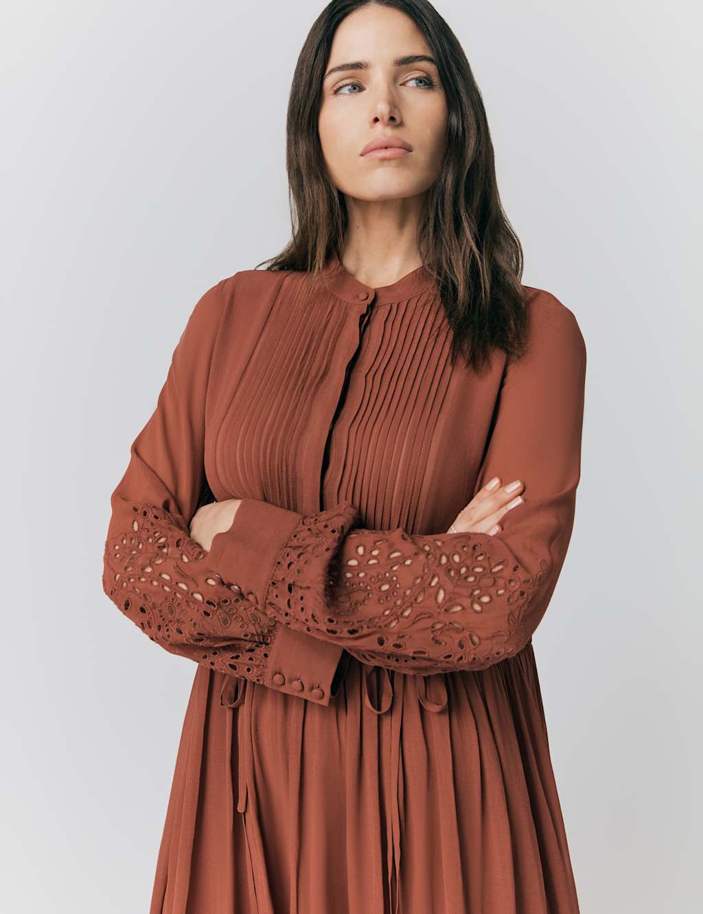 Georgette Broderie Pleated Midi Smock Dress 3 of 4