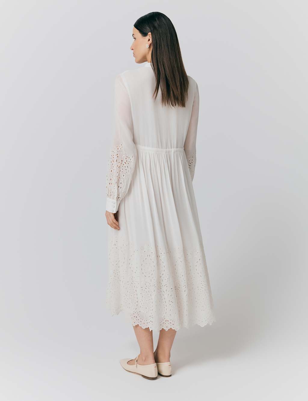 Georgette Broderie Pleated Midi Smock Dress 2 of 4