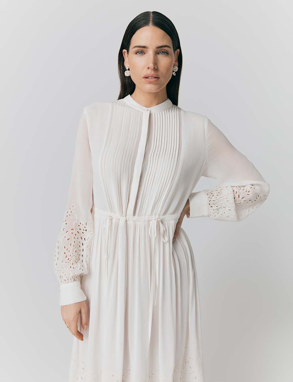 Georgette Broderie Pleated Midi Smock Dress 3 of 4