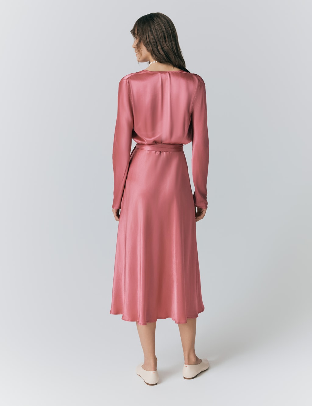 Satin Belted Midi Skater Dress 2 of 4