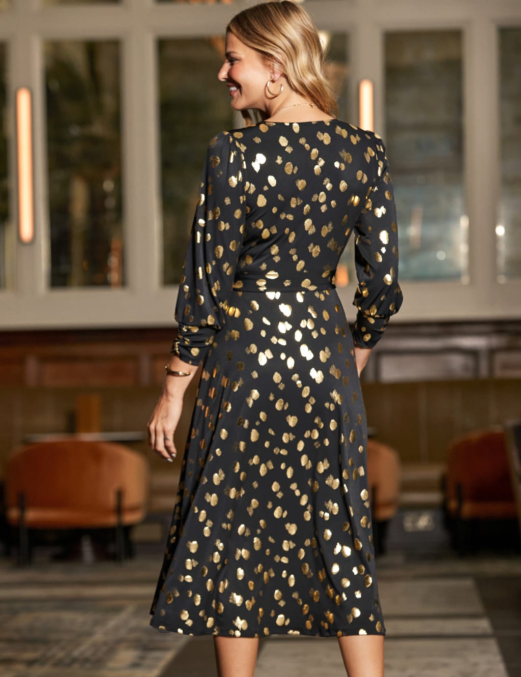 Foil Spot V-Neck Midi Wrap Dress 5 of 6