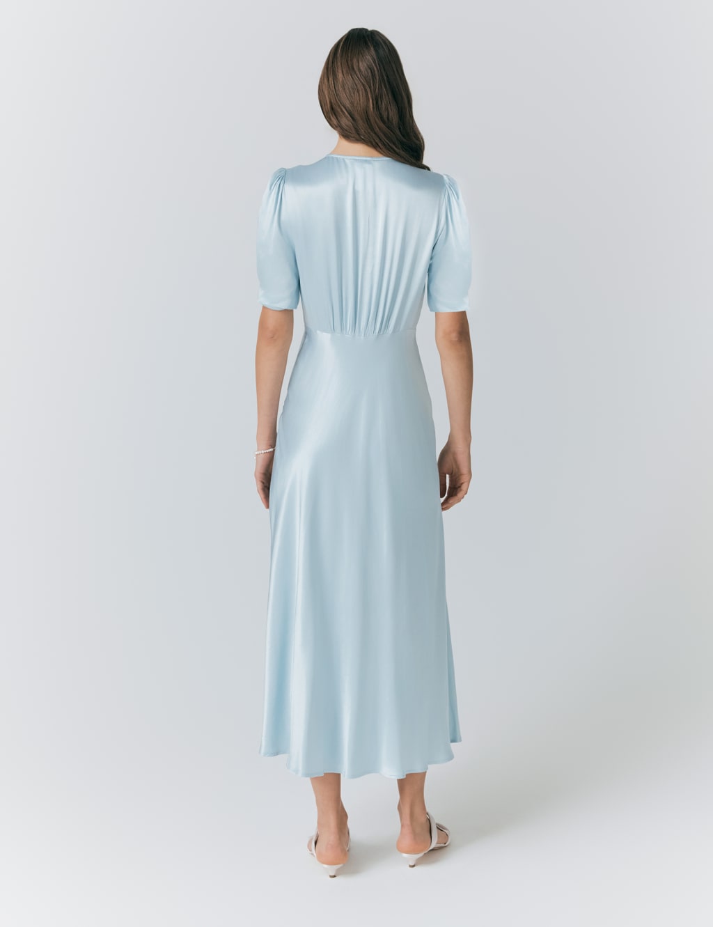 Satin V-Neck Button Through Midaxi Tea Dress 2 of 5