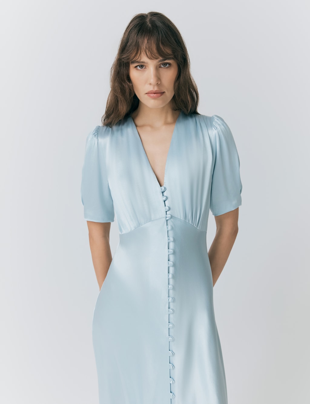Satin V-Neck Button Through Midaxi Tea Dress 3 of 5