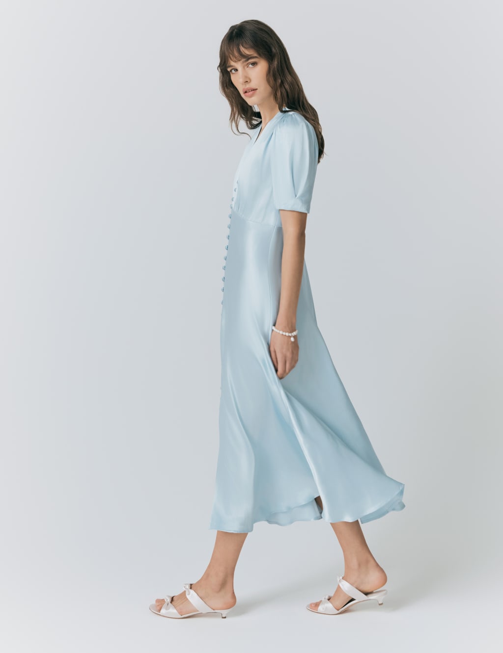 Satin V-Neck Button Through Midaxi Tea Dress 4 of 5
