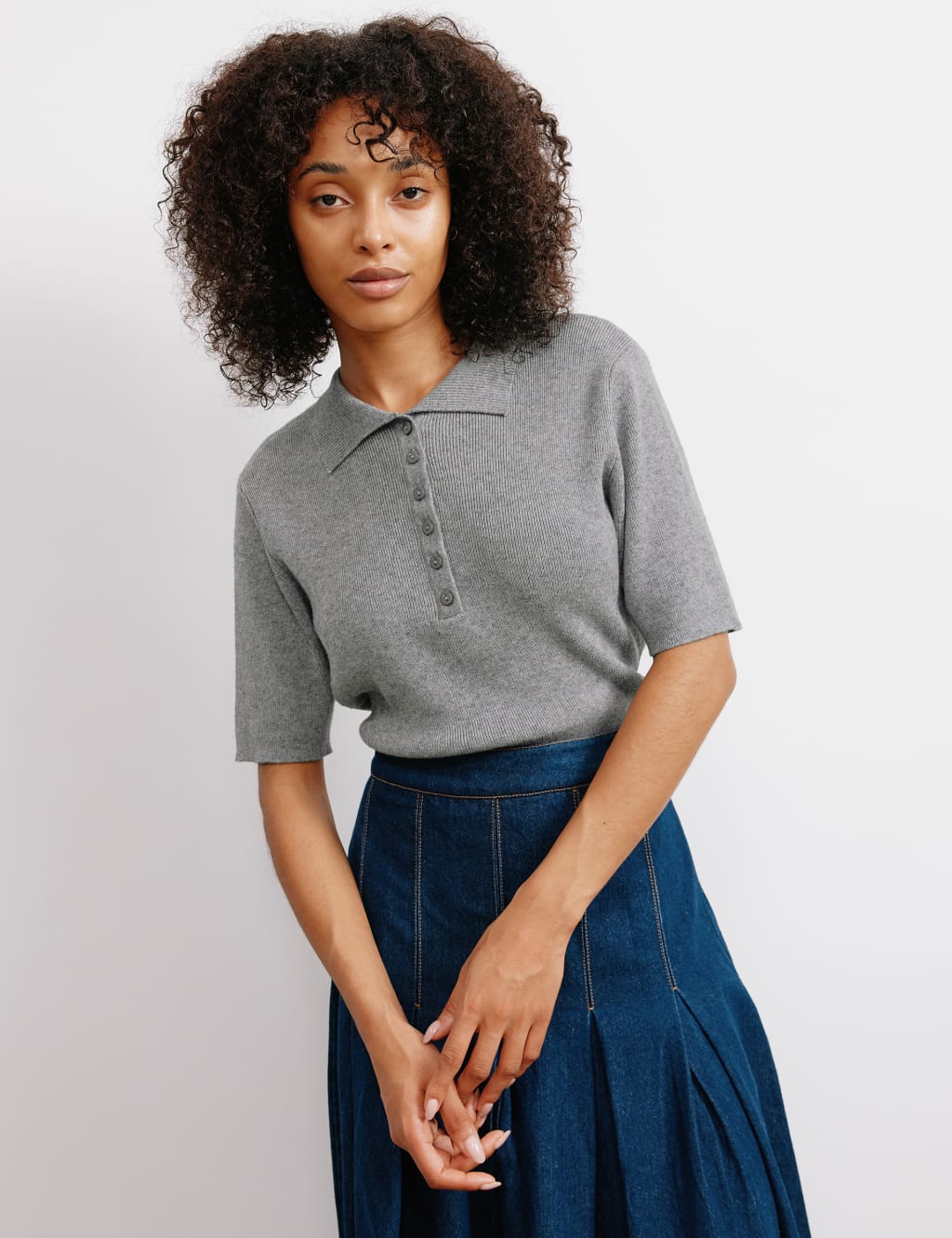 Ladies cotton polo neck tops best sale