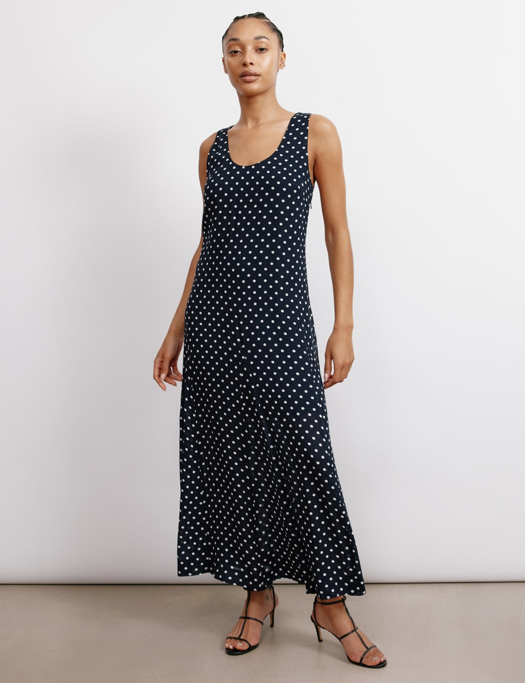 Polka Dot Rounch Neck Maxi Smock Dress 1 of 7
