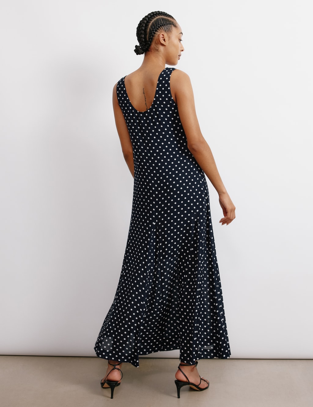 Polka Dot Rounch Neck Maxi Smock Dress