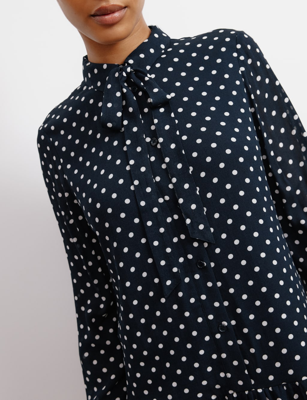 Polka Dot Tie Neck Mini Skater Dress 4 of 5