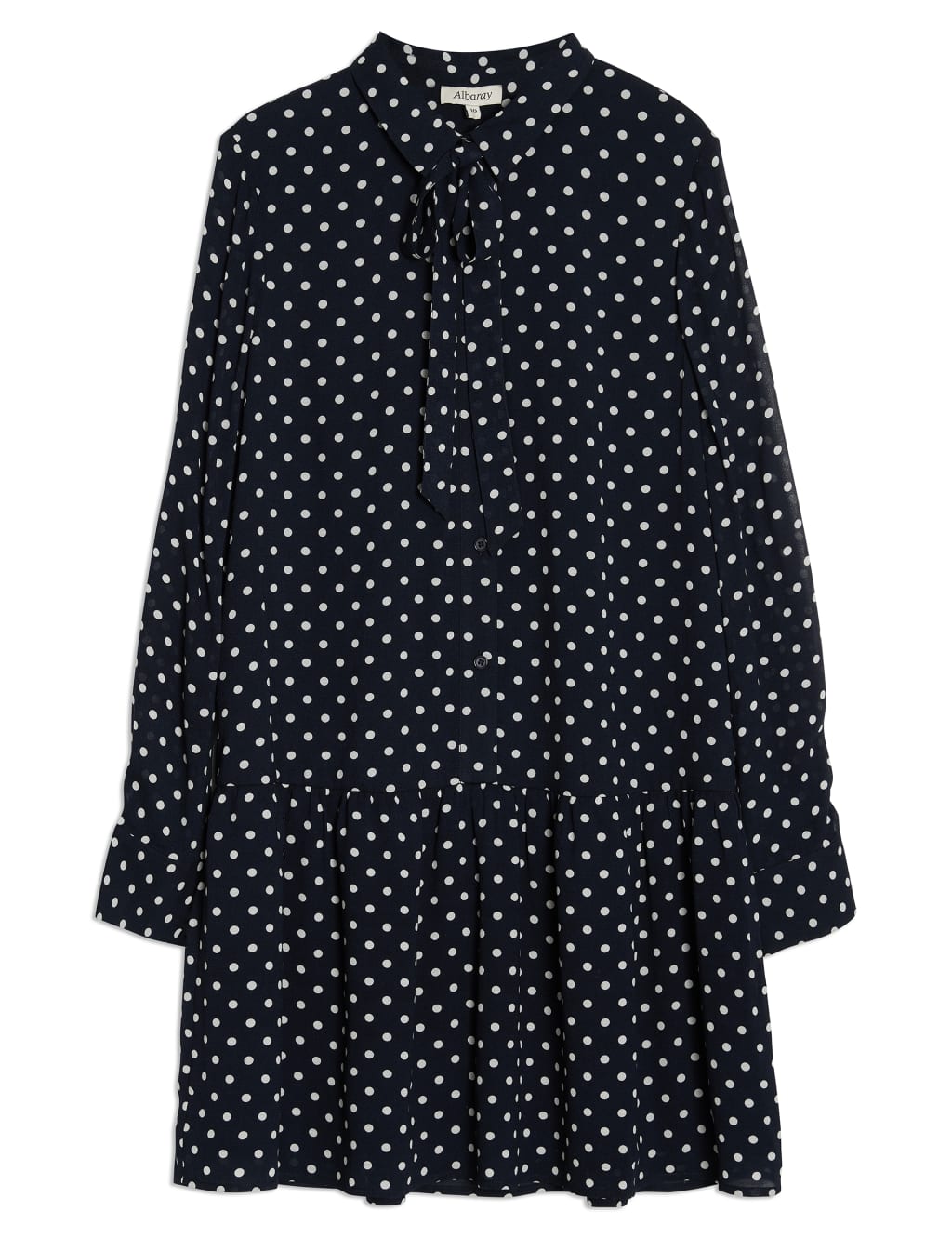 Polka Dot Tie Neck Mini Skater Dress Albaray M S