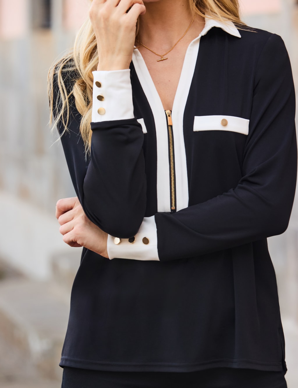 Jersey V-Neck Half Zip Top 4 of 6