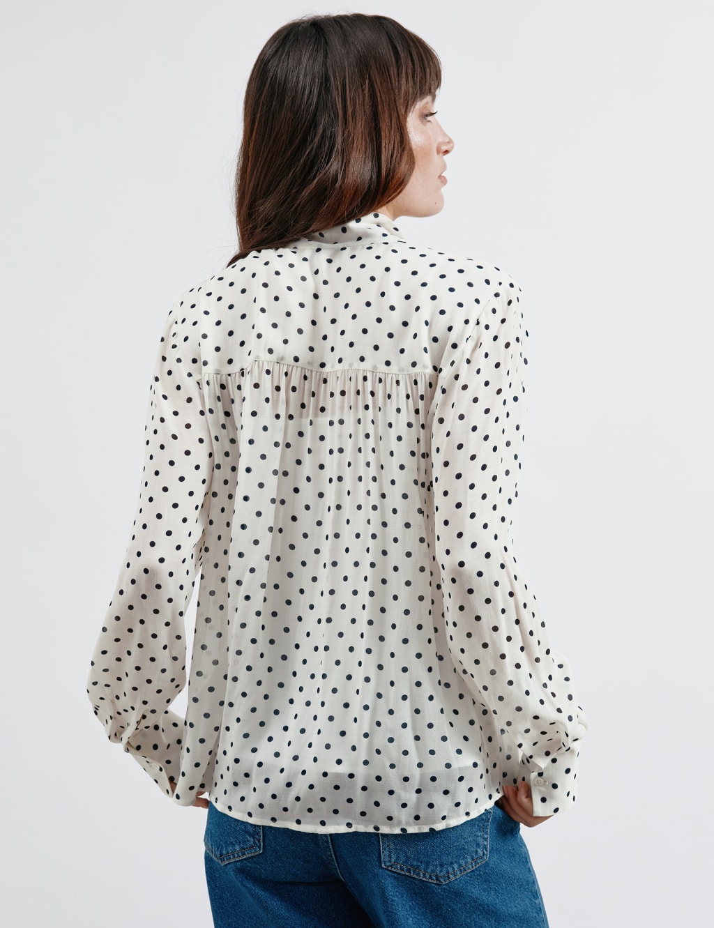 Polka Dot Tie Neck Blouse Albaray M S