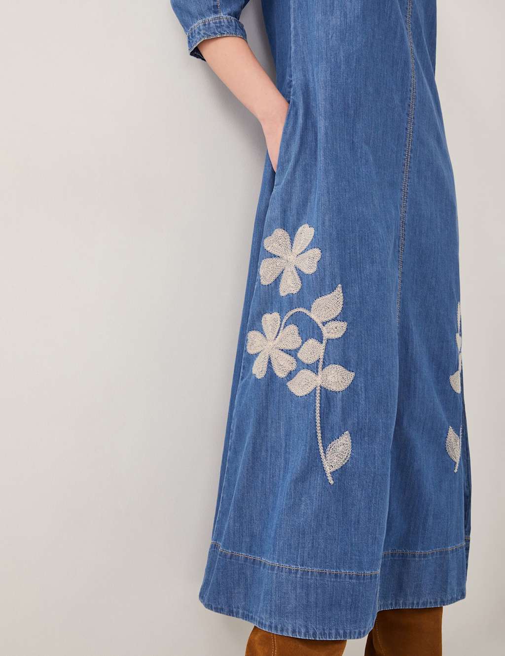 Pure Cotton Embroidered V-Neck Midaxi Dress 2 of 5
