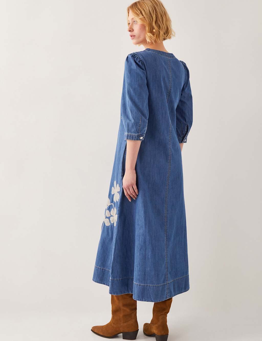 Pure Cotton Embroidered V-Neck Midaxi Dress 3 of 5