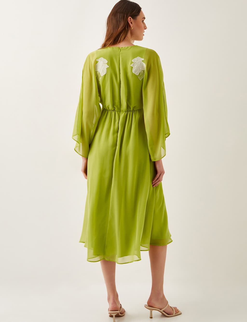 Embroidered V-Neck Midi Waisted Dress 2 of 4