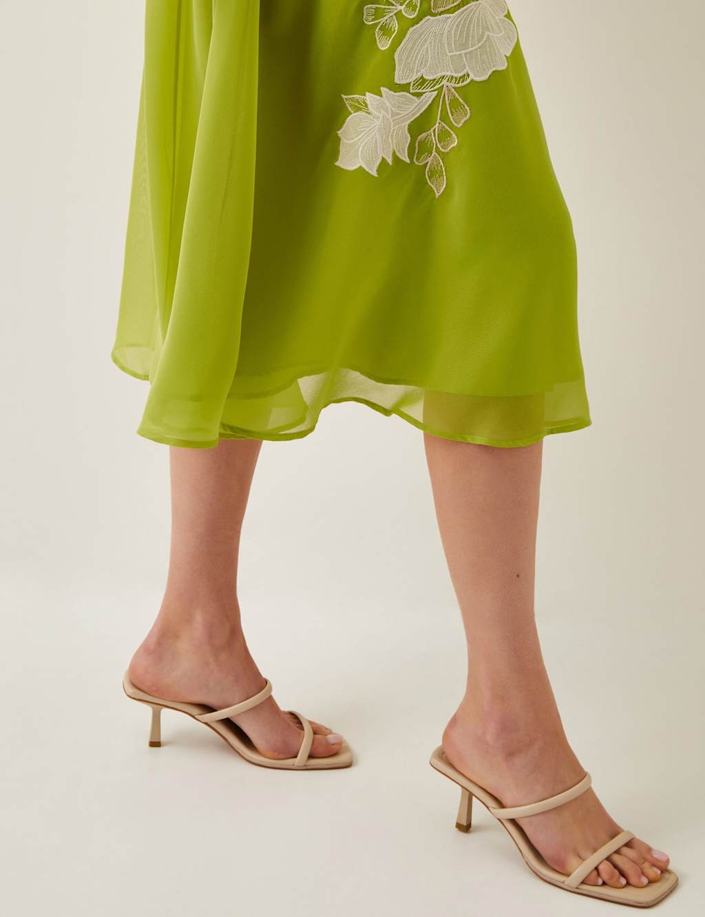 Embroidered V-Neck Midi Waisted Dress 4 of 4