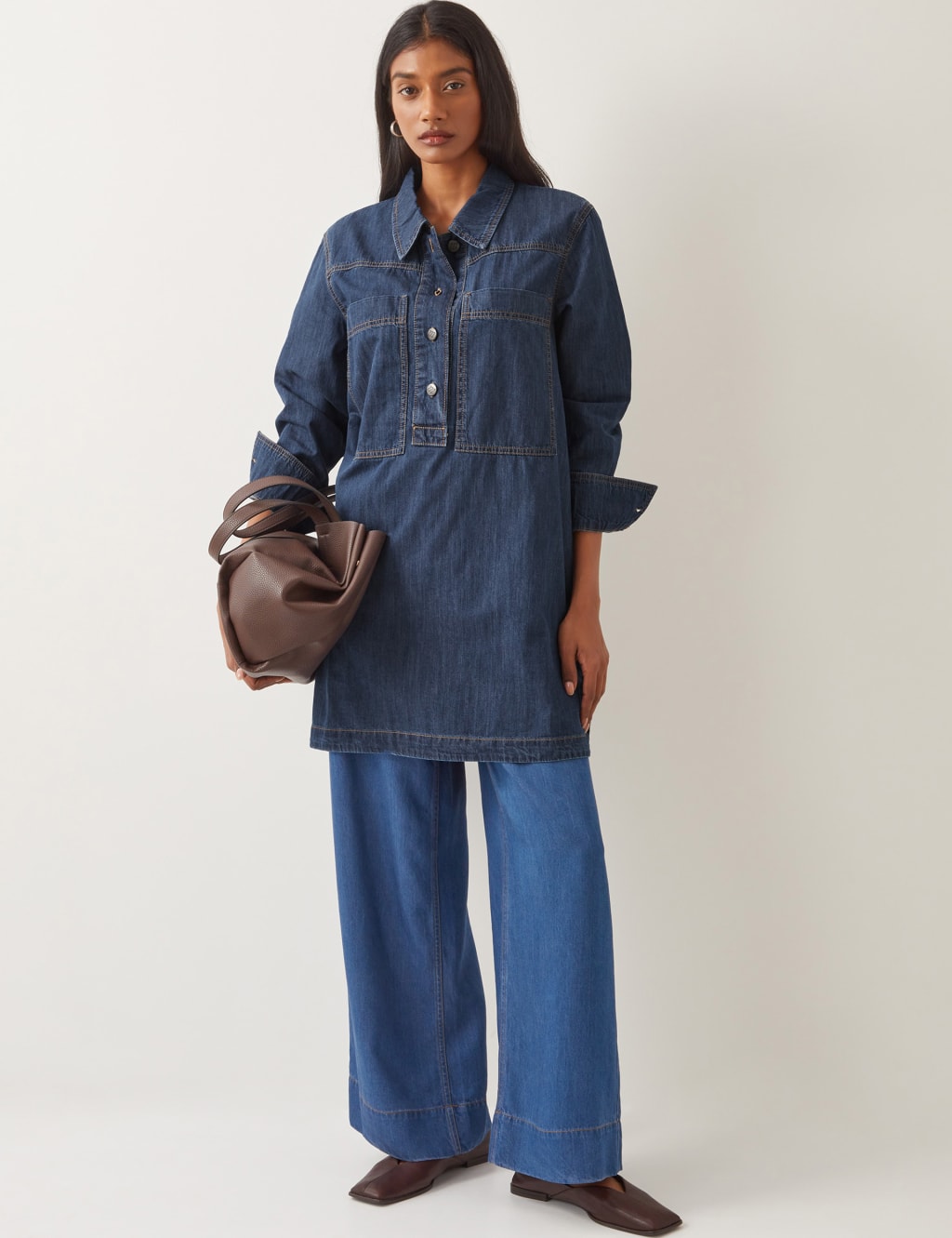 Denim Knee Length Shirt Dress 3 of 5