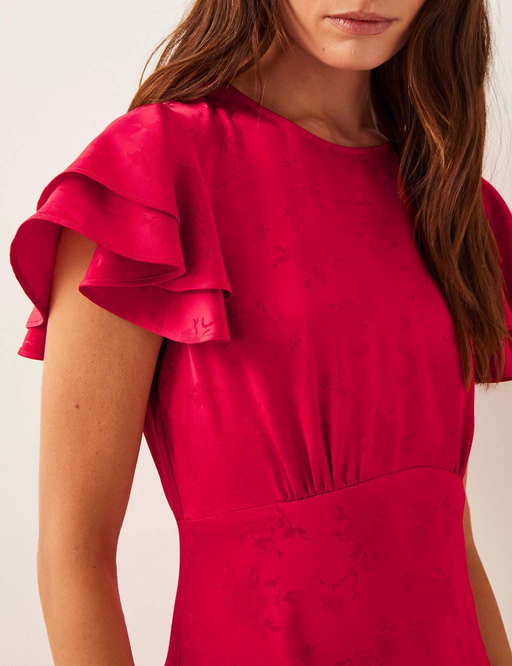 Satin Round Neck Ruffle Midi Waisted Dress 4 of 4