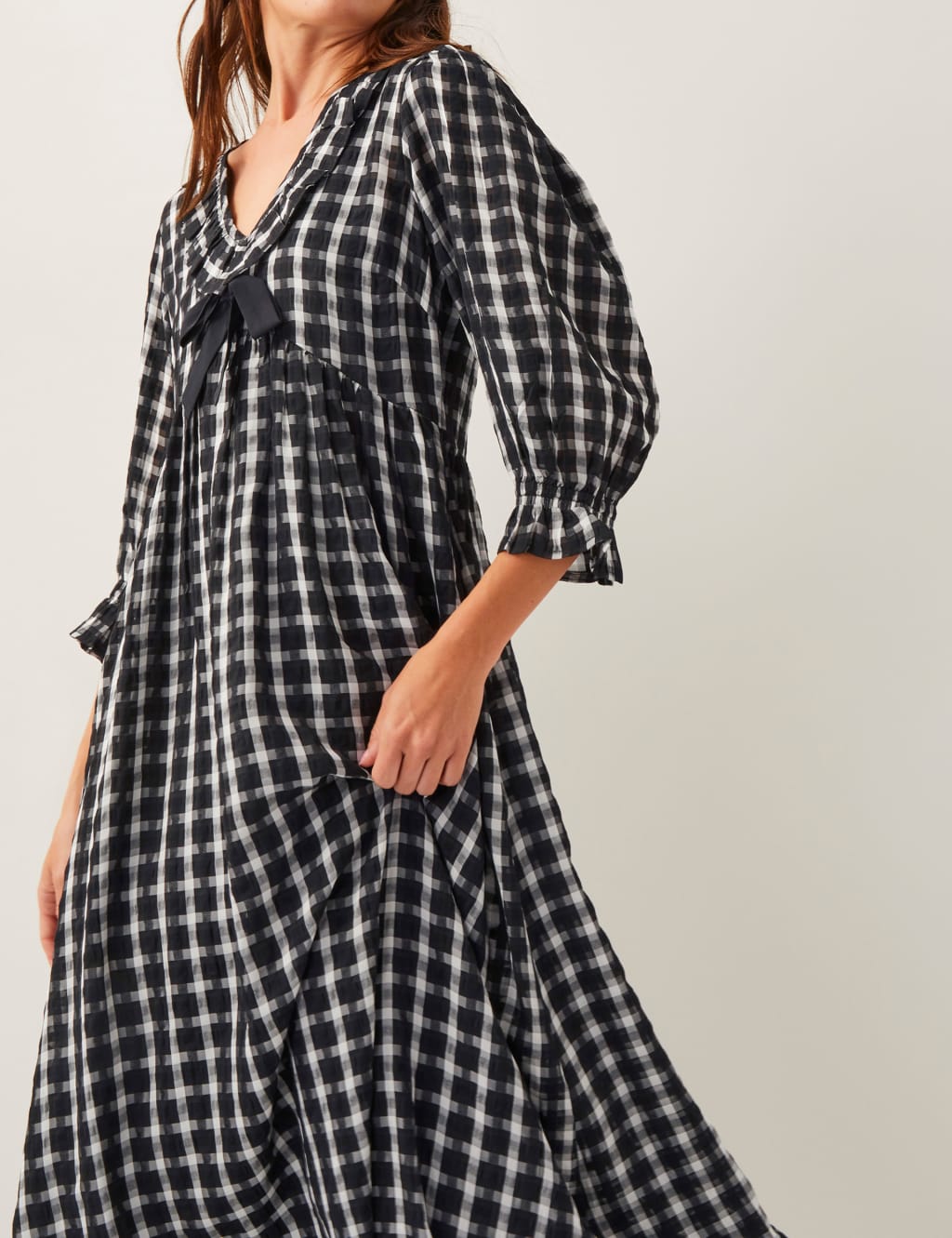 Checked Collared V-Neck Midi Skater Dress 2 of 5