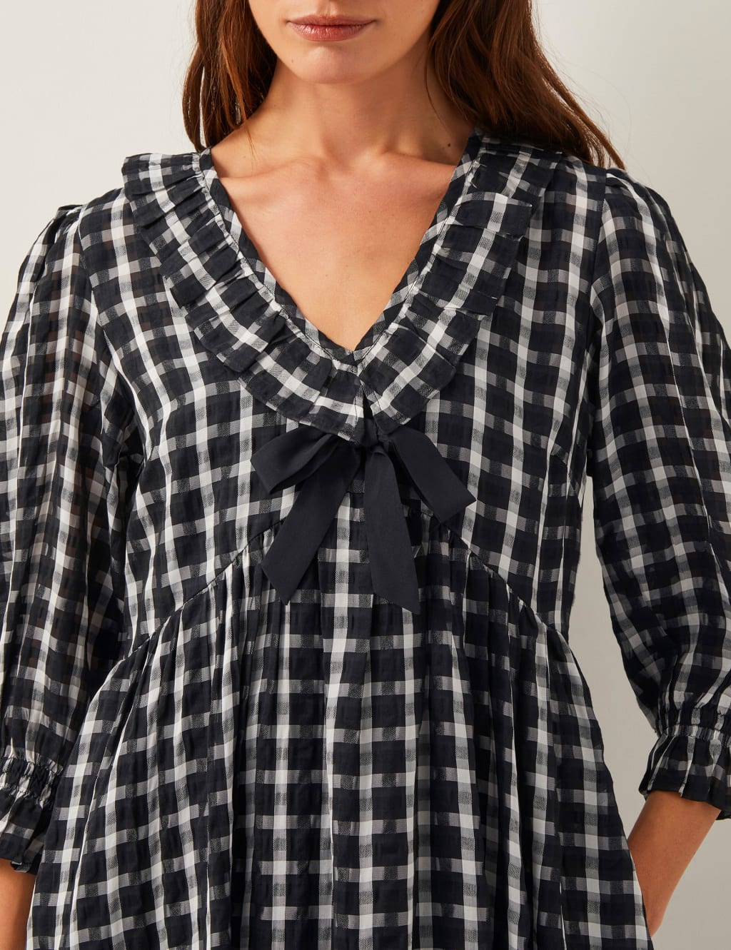 Checked Collared V-Neck Midi Skater Dress 3 of 5