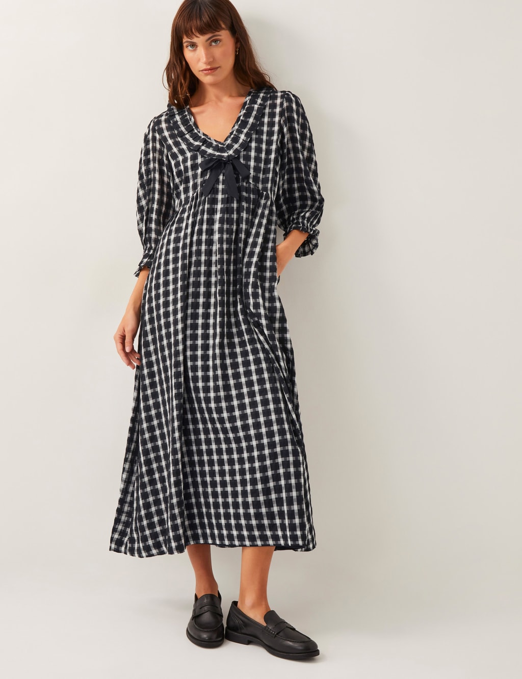 Checked Collared V-Neck Midi Skater Dress 4 of 5
