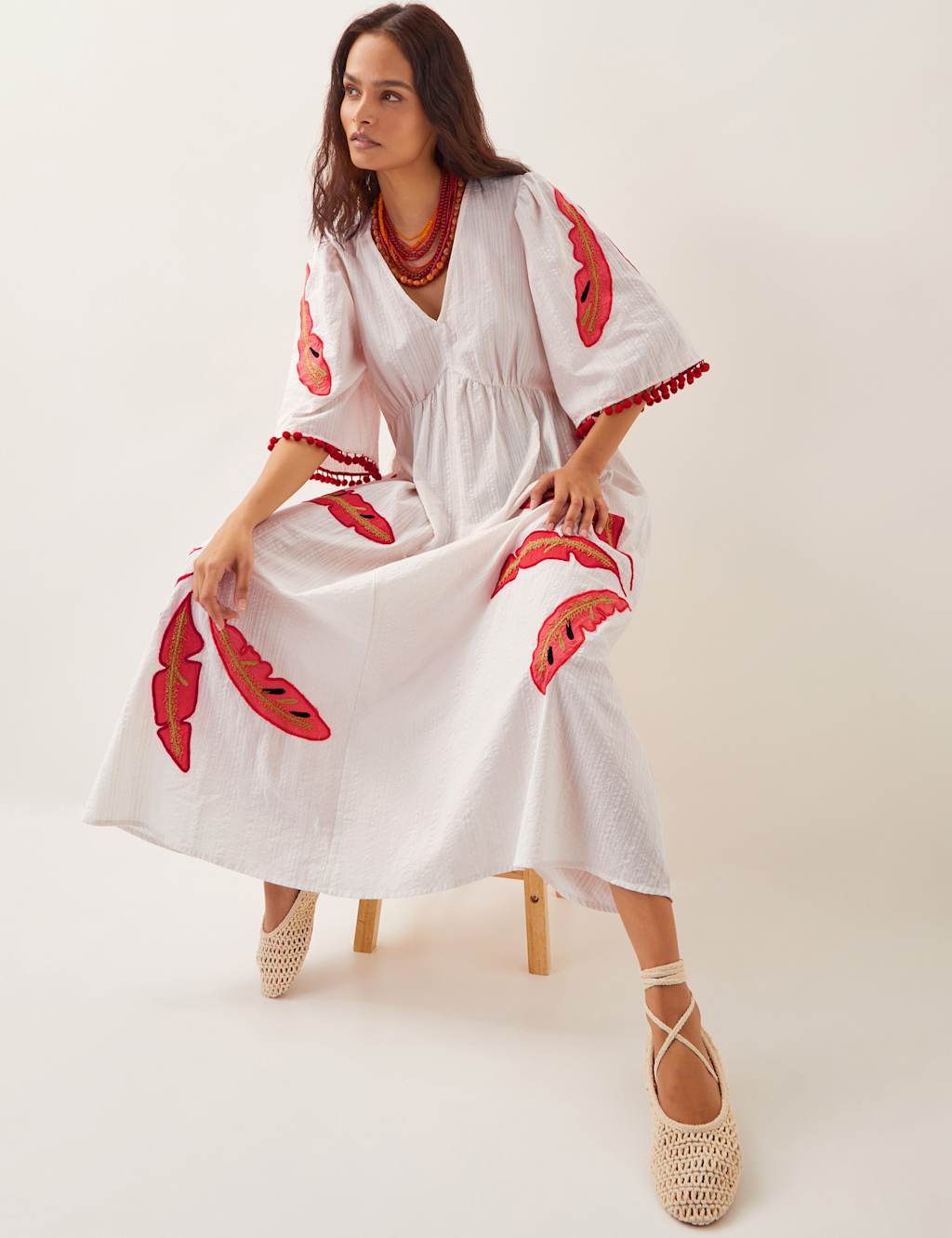 Pure Cotton Embroidered V-Neck Maxi Dress 2 of 4