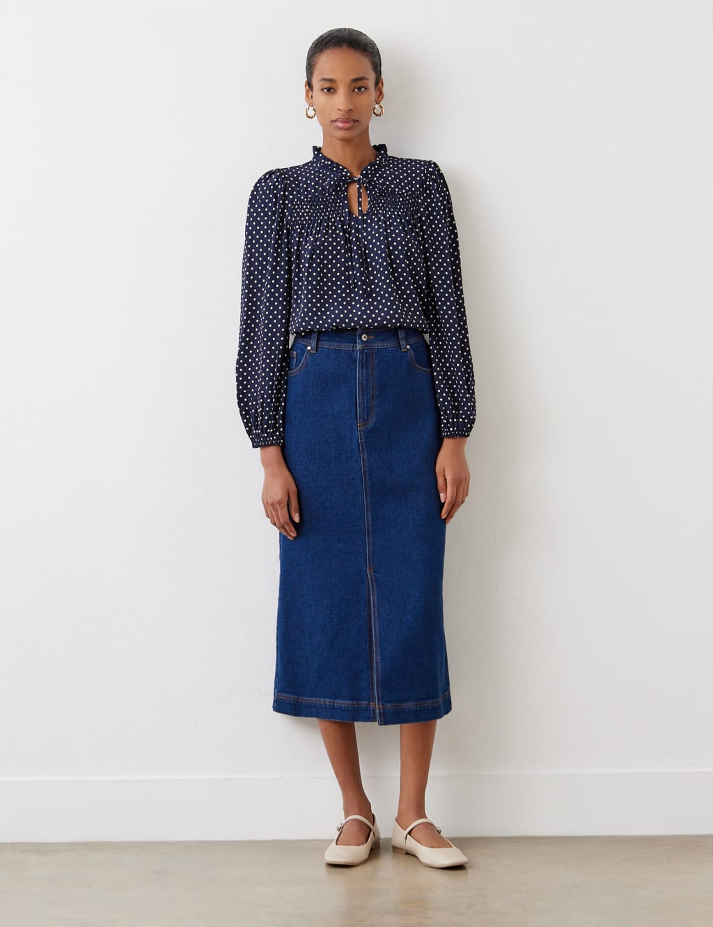 Cotton Rich Denim Midi Skirt 2 of 5