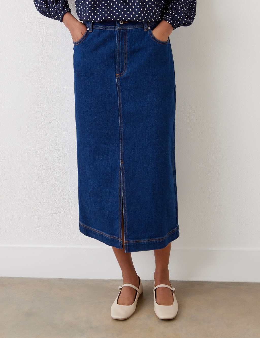 Cotton Rich Denim Midi Skirt 4 of 5