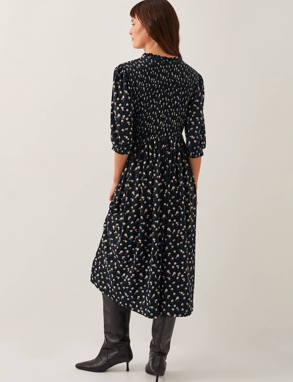 Jersey Floral Midi Shirred Waisted Dress 4 of 6