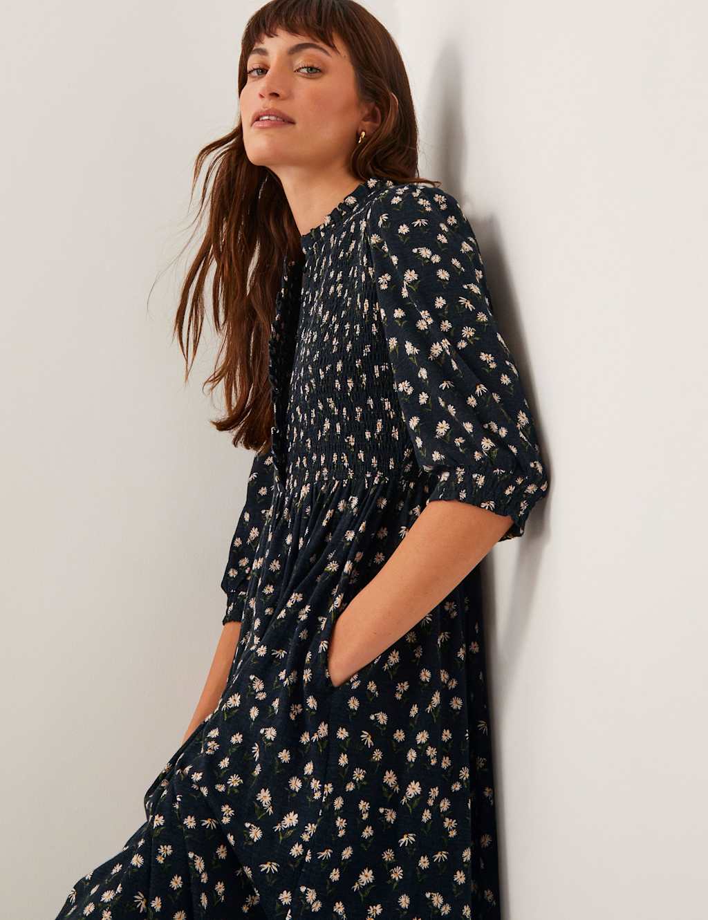 Jersey Floral Midi Shirred Waisted Dress 5 of 6