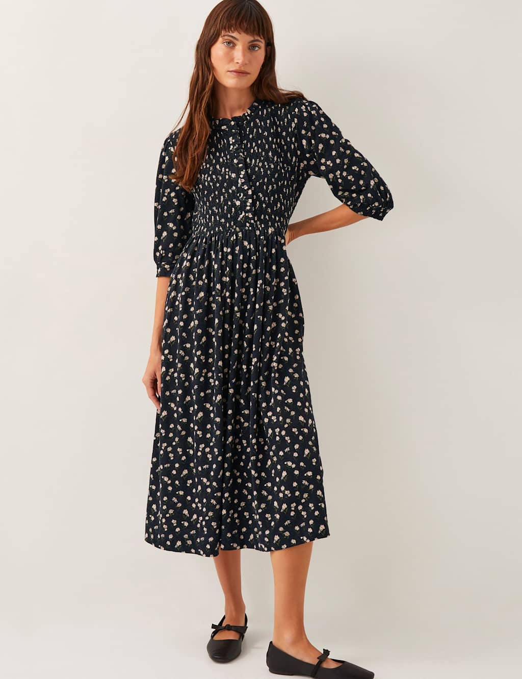 Jersey Floral Midi Shirred Waisted Dress 6 of 6