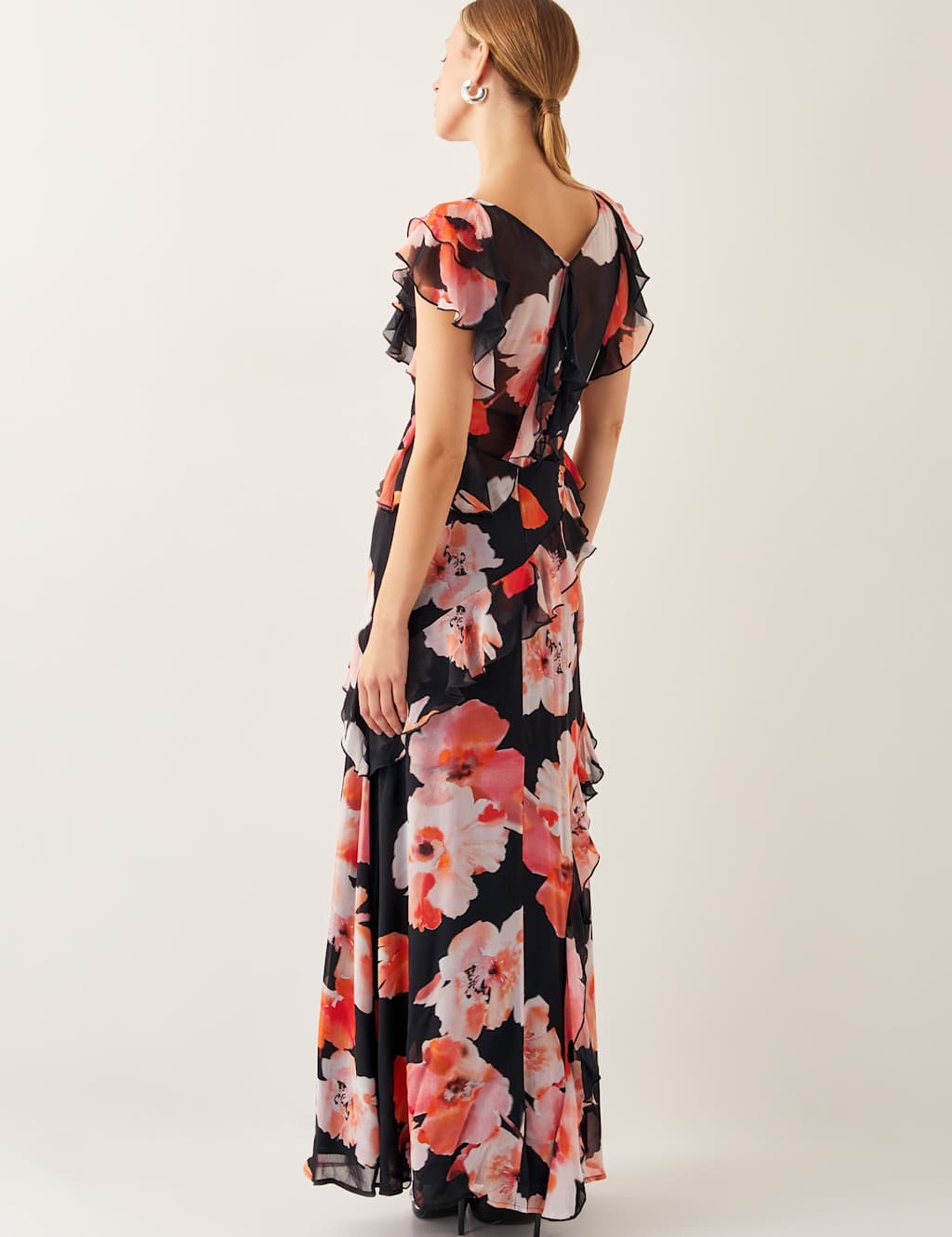 Chiffon Floral V-Neck Ruffle Maxi Skater Dress 2 of 4