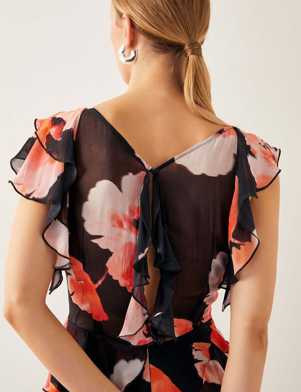 Chiffon Floral V-Neck Ruffle Maxi Skater Dress 4 of 4