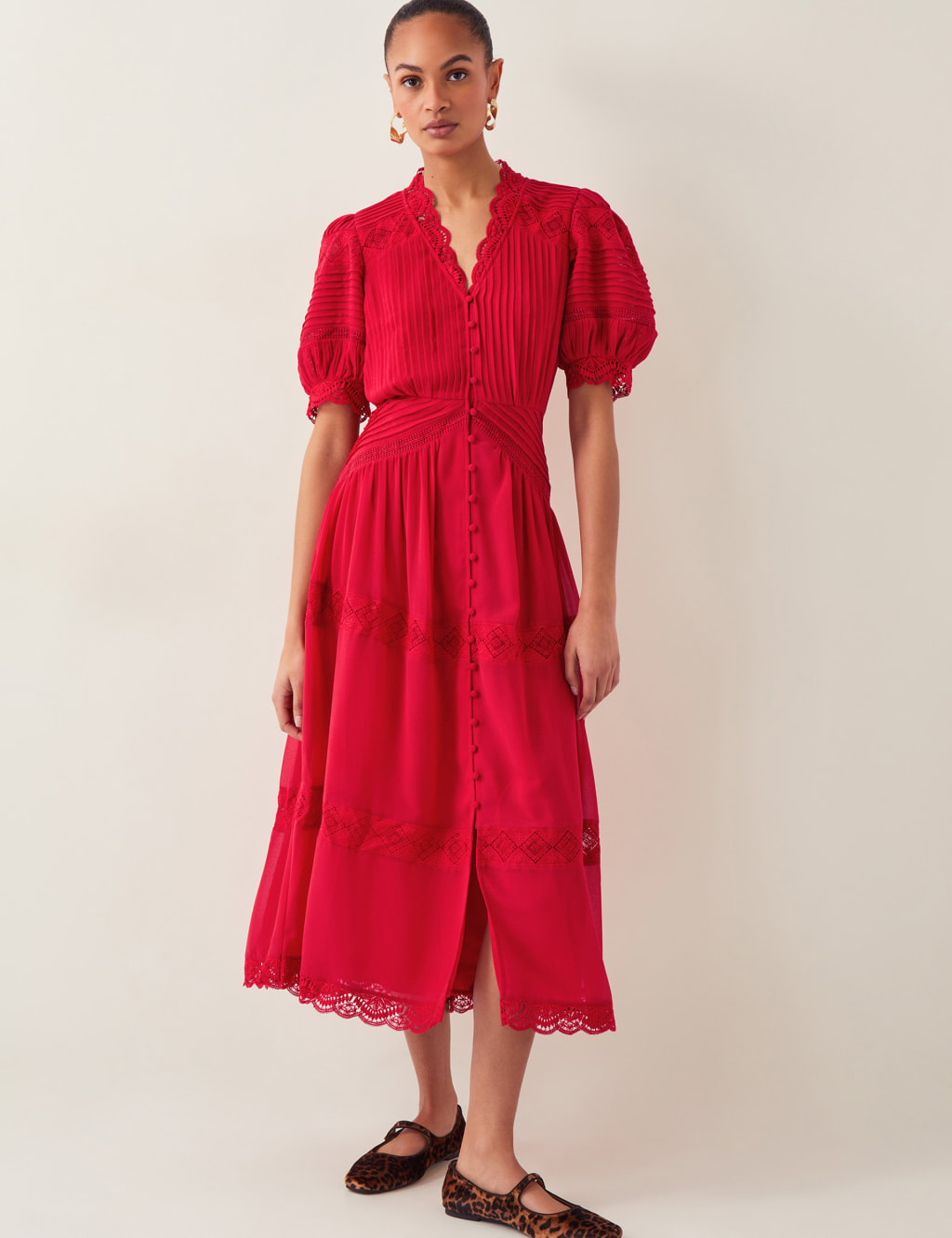 V-Neck Pintuck Midi Skater Dress 2 of 5