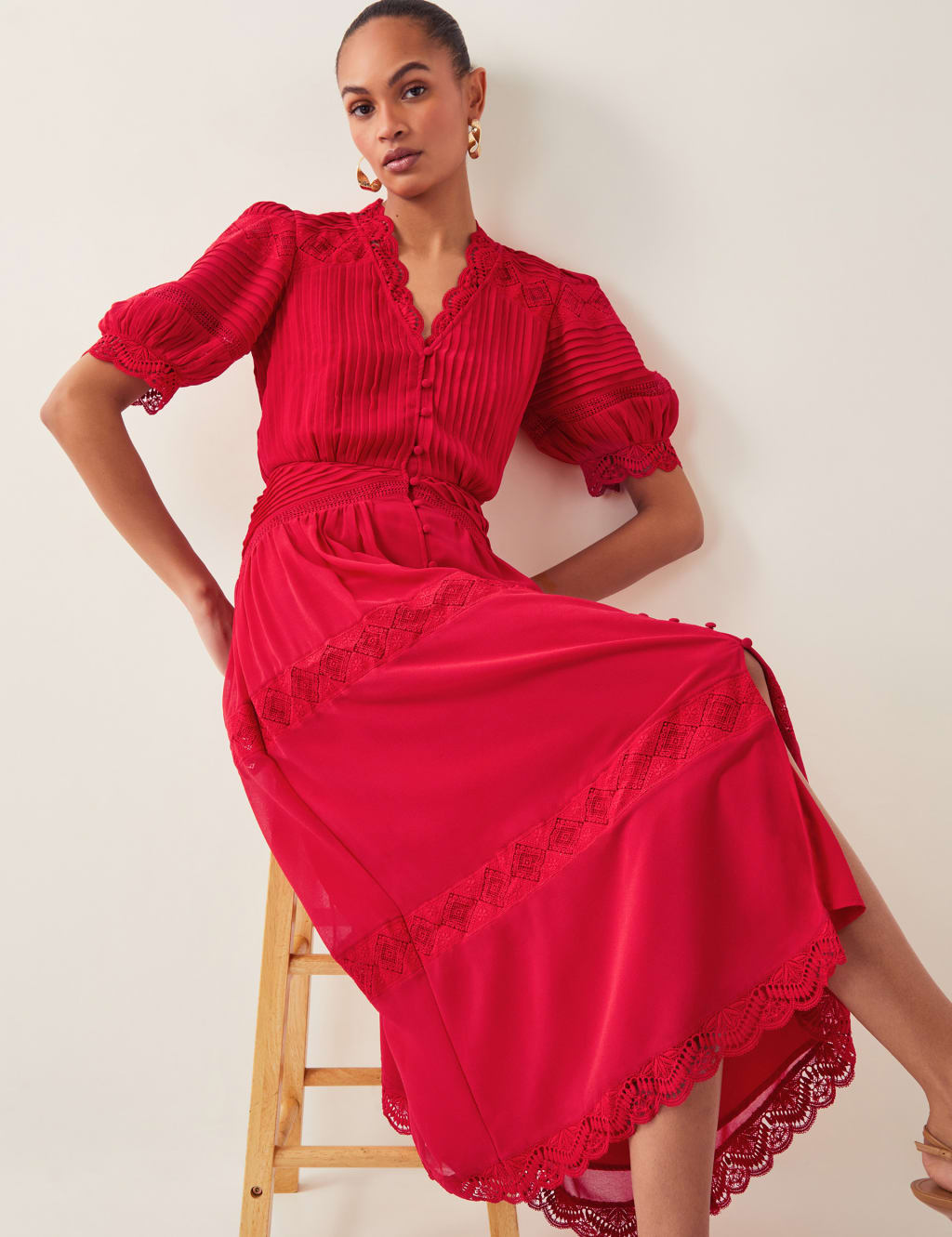 V-Neck Pintuck Midi Skater Dress 4 of 5