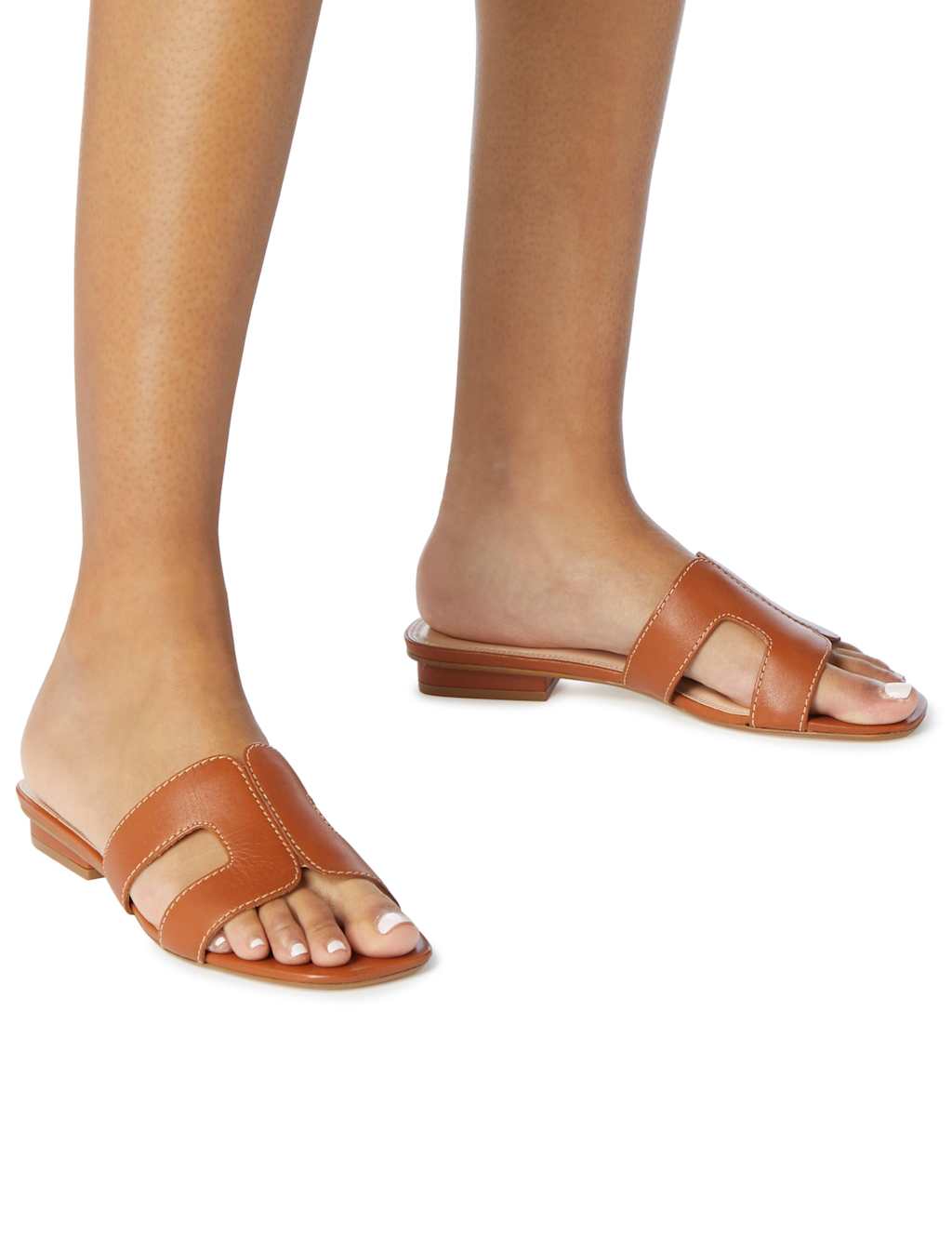 Leather Block Heel Sliders 2 of 5