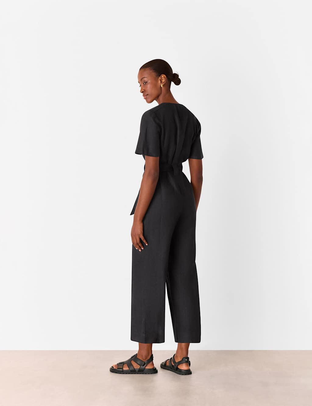 Pure Linen Button Front Tie Detail Jumpsuit 3 of 4