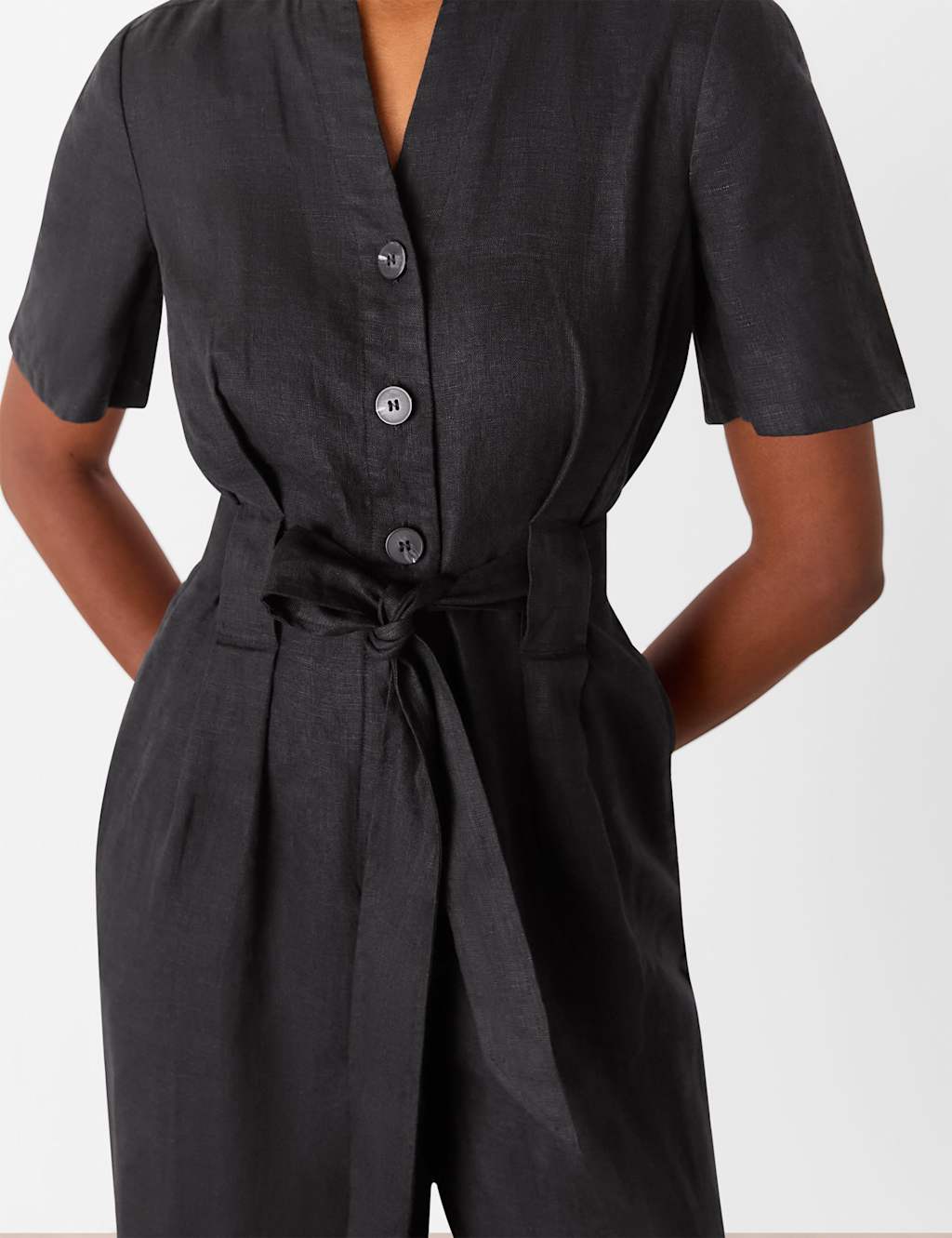 Pure Linen Button Front Tie Detail Jumpsuit 4 of 4